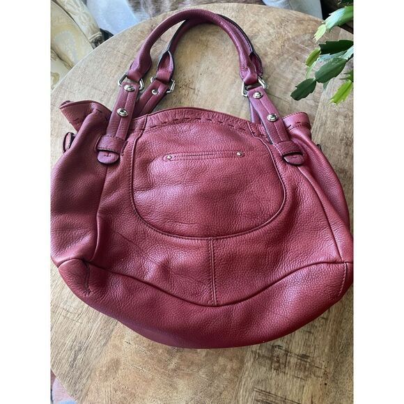 B Makowsky Red Leather Shoulder Bag Tote Hobo Purse Large Satchel Excellent - Picture 3 of 12